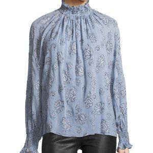 Rebecca Taylor Blue Silk Blend Rose Print Blouse
